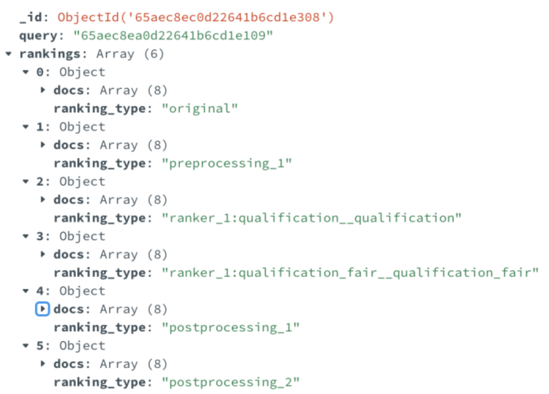 Example of dataset data structure in MongoDB